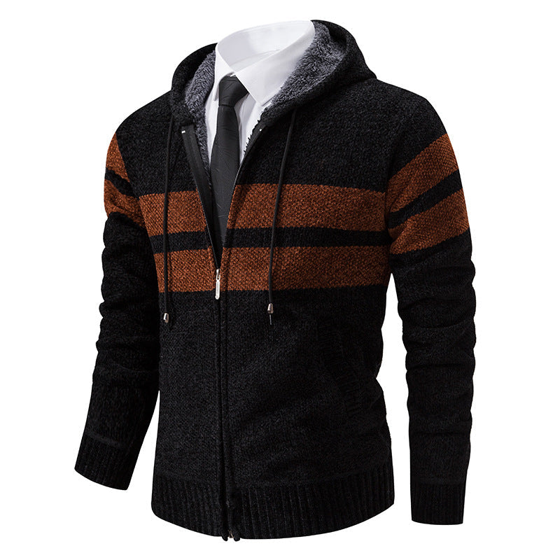 Herren Kapuzenjacke mit Kordelzug, Taschen und Gestreiftem Muster