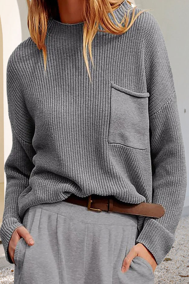 Damen Pullover mit Rundhalsausschnitt, langen Ärmeln und Tasche