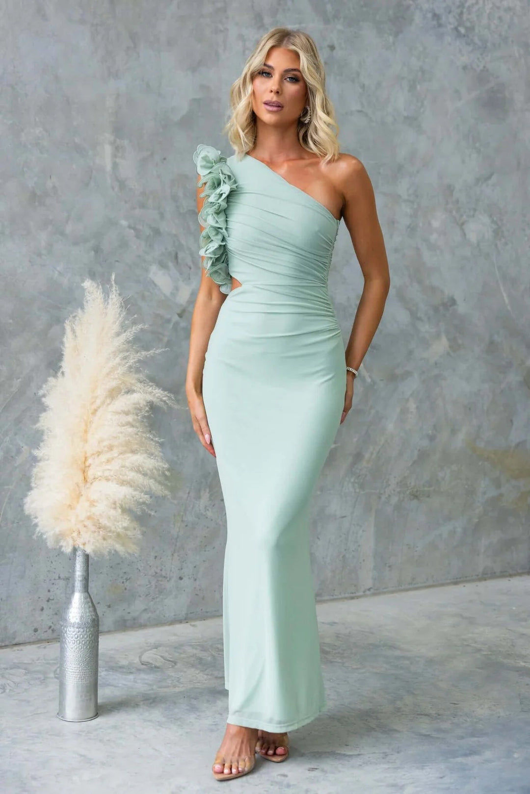 Damen Maxikleid mit Rüsche und einem Schulterträger