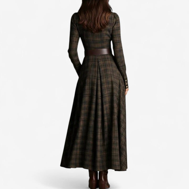 Sarah Maxi d'Inspiration Vintage Kleid für Damen mit V-Ausschnitt und langen Ärmeln