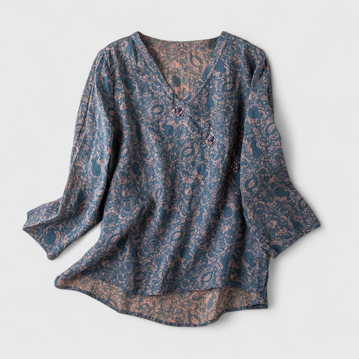 Solene | Bequeme Bluse für Damen mit Blumenmuster und V-Ausschnitt