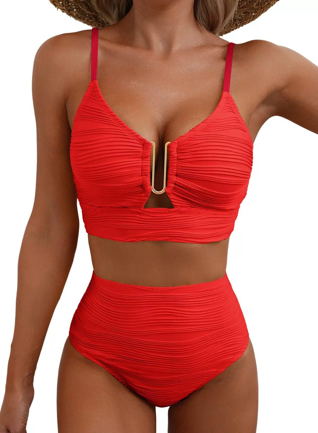 Hochtaillierter Bikini mit Gold U-Link Detail