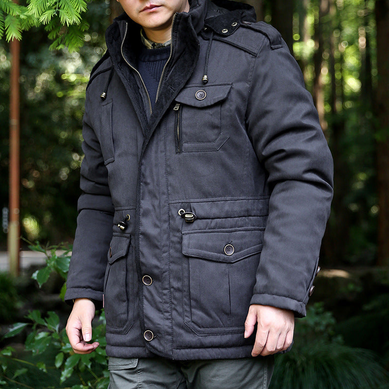 Herren Parka mit Taschen, Knöpfen, Kordelzug und Kapuze