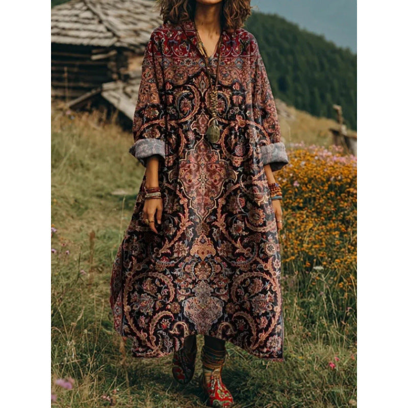Evelyn | Retro-Stil Langarm Freizeitkleid für Damen mit Blumenmuster