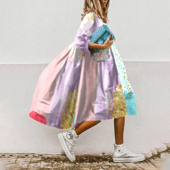 Lanna | Schickes Midikleid für Damen mit floralem Paisleymuster und Dreiviertelärmeln