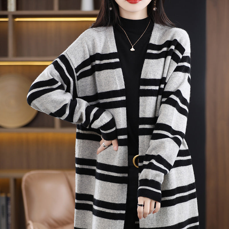 Damen Oversize Langcardigan mit Streifen