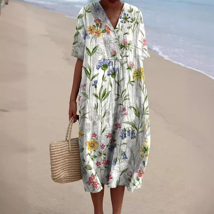 Lina | Damen Sommerkleid mit Blumenmuster und V-Ausschnit