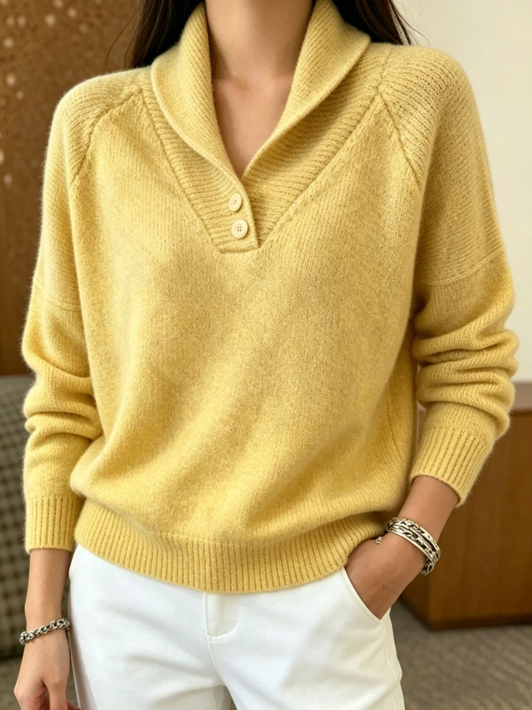 Sofia | Damen Langarmpullover mit Knöpfen