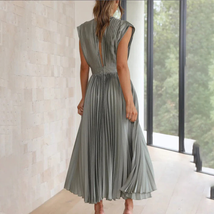 Cassia | Elegantes Midikleid für Damen mit V-Ausschnitt und kurzen Ärmeln