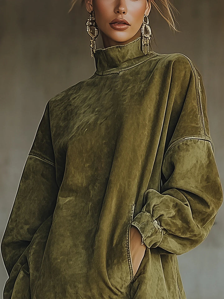 Sheri | s Wildleder-Fransenkleid für Damen mit Stehkragen und langen Ärmeln
