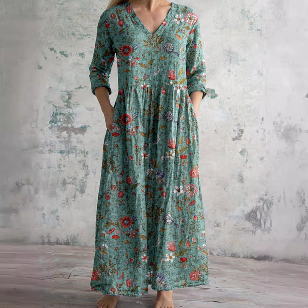 Bo | Blooming Grace Maxikleid für Damen mit Blumenmuster und V-Ausschnitt