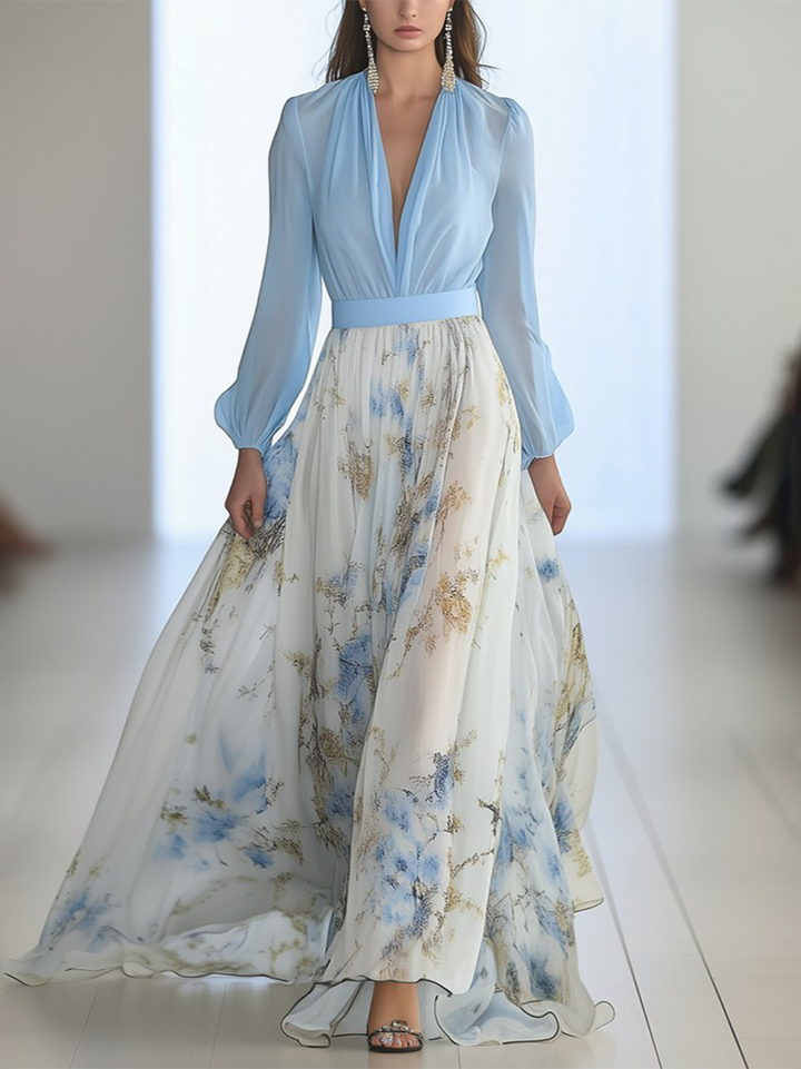 Jewel | Langes Maxikleid für Damen mit Floralprint und V-Ausschnitt