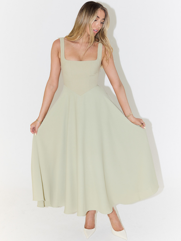 Scarlett | Klassisches Midi-Kleid für Damen mit eckigem Ausschnitt
