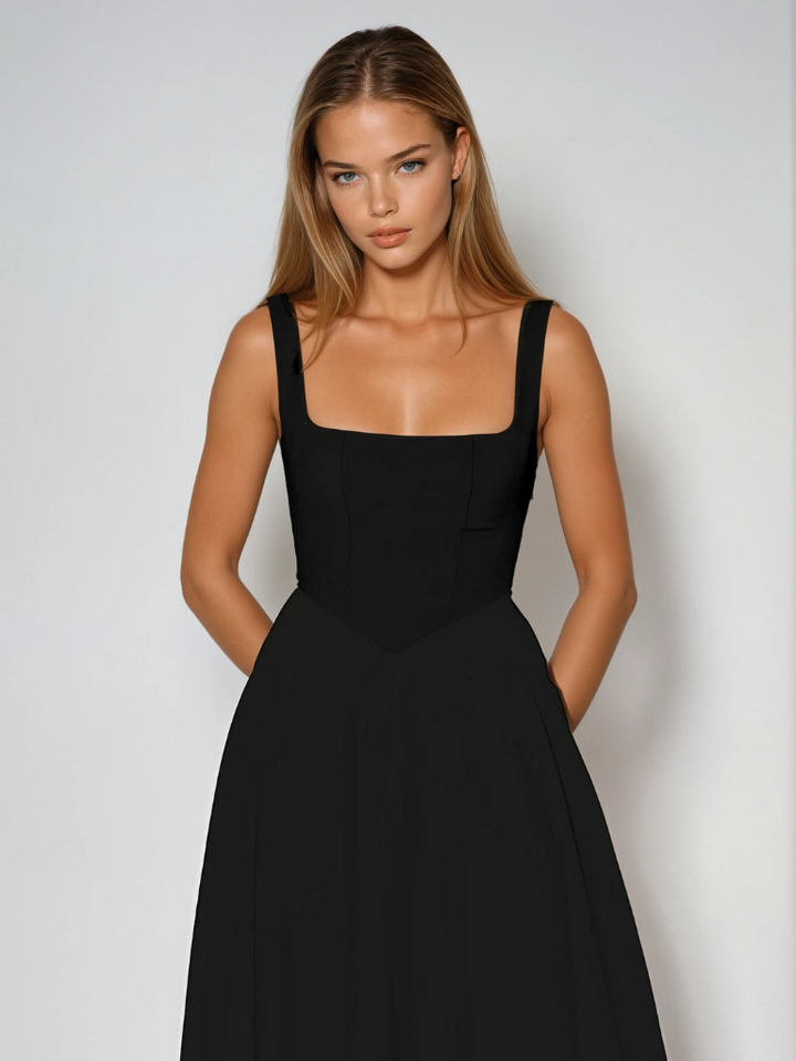 Scarlett | Klassisches Midi-Kleid für Damen mit eckigem Ausschnitt