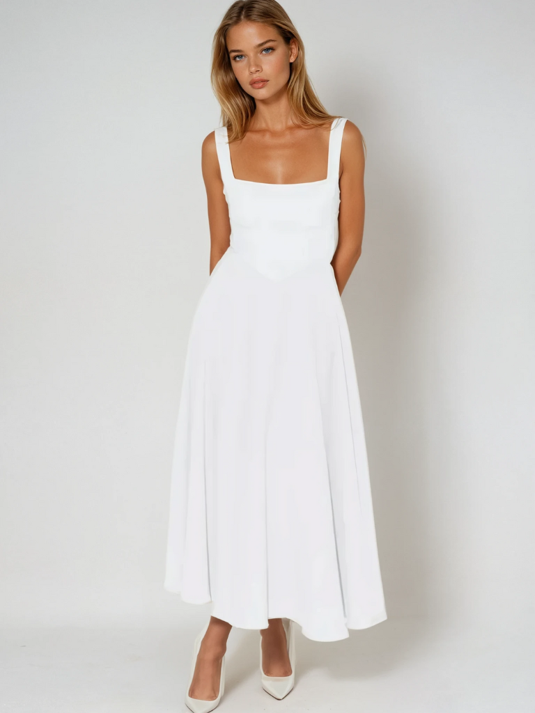 Scarlett | Klassisches Midi-Kleid für Damen mit eckigem Ausschnitt
