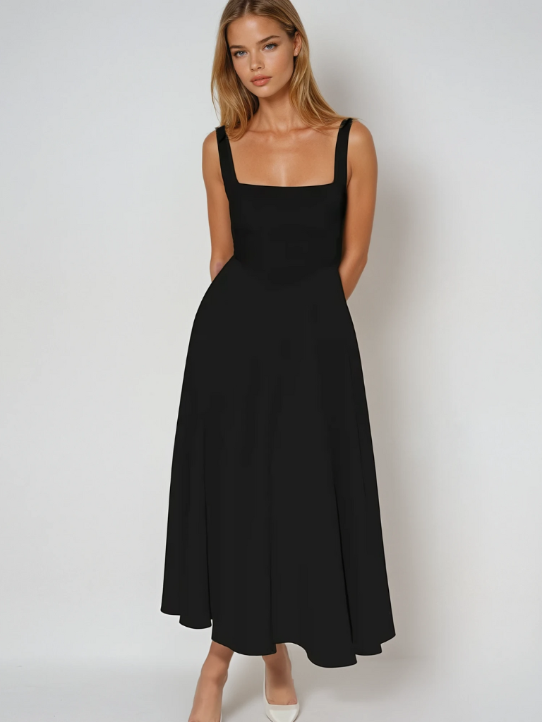Scarlett | Klassisches Midi-Kleid für Damen mit eckigem Ausschnitt