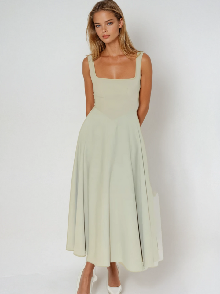Scarlett | Klassisches Midi-Kleid für Damen mit eckigem Ausschnitt