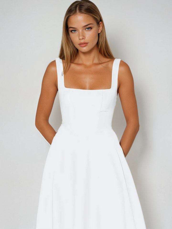 Scarlett | Klassisches Midi-Kleid für Damen mit eckigem Ausschnitt