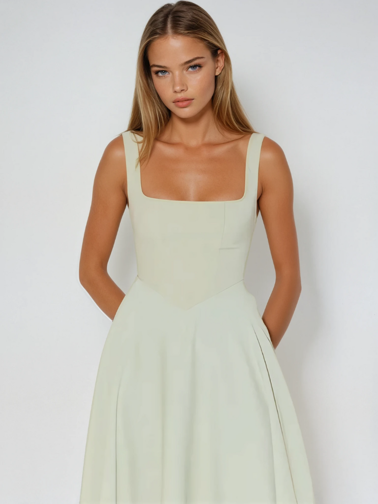 Scarlett | Klassisches Midi-Kleid für Damen mit eckigem Ausschnitt
