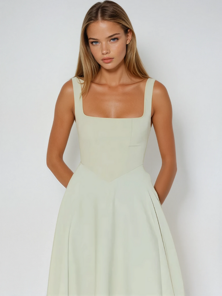 Scarlett | Klassisches Midi-Kleid für Damen mit eckigem Ausschnitt
