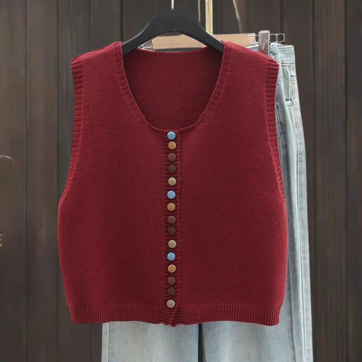 Die Maribel | Strickweste für Damen mit Farbtasten und Rundhalsausschnitt