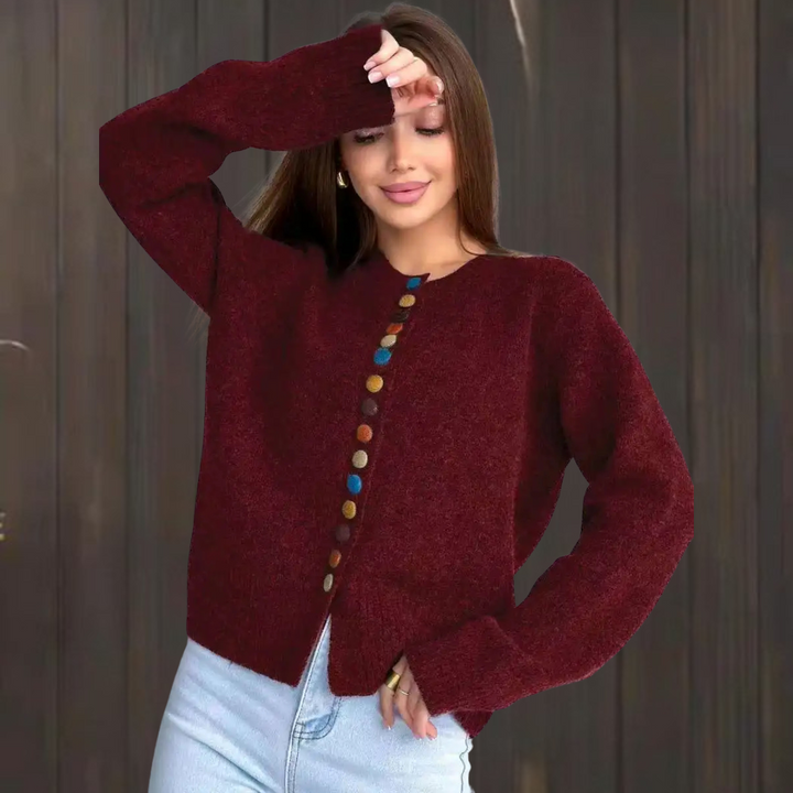Der Noelle | Knopf-Akzent Cardigan für Damen mit Rundhalsausschnitt