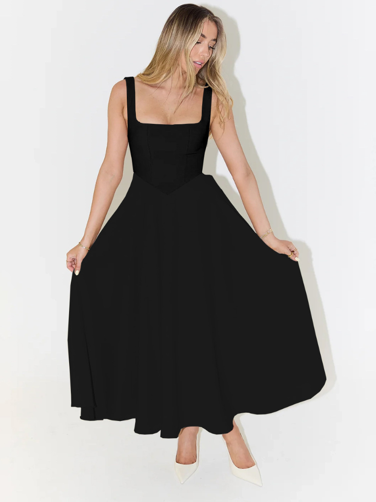 Scarlett | Klassisches Midi-Kleid für Damen mit eckigem Ausschnitt