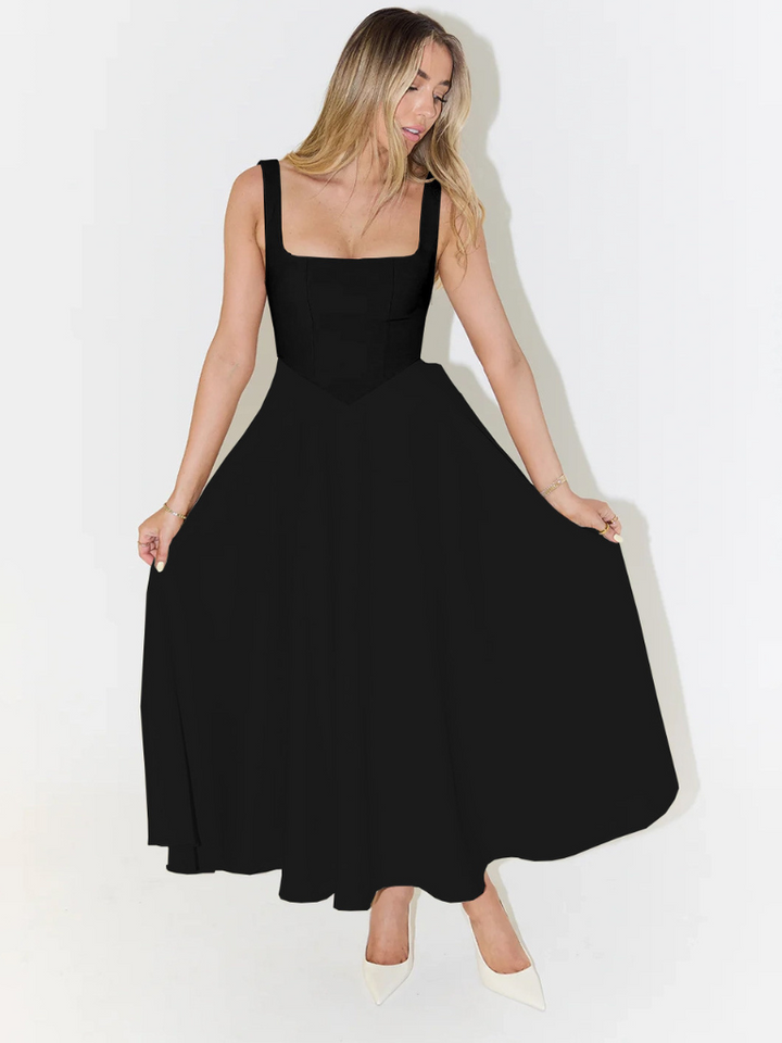 Scarlett | Klassisches Midi-Kleid für Damen mit eckigem Ausschnitt