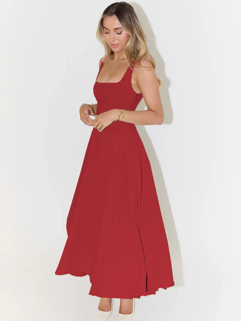 Scarlett | Klassisches Midi-Kleid für Damen mit eckigem Ausschnitt
