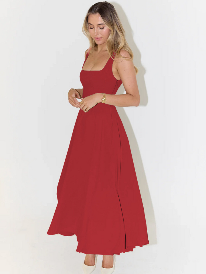 Scarlett | Klassisches Midi-Kleid für Damen mit eckigem Ausschnitt