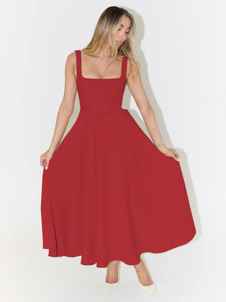 Scarlett | Klassisches Midi-Kleid für Damen mit eckigem Ausschnitt