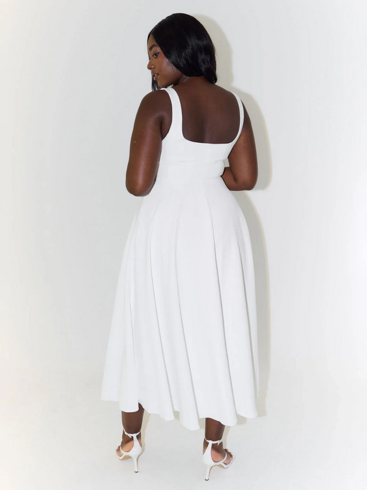 Scarlett | Klassisches Midi-Kleid für Damen mit eckigem Ausschnitt