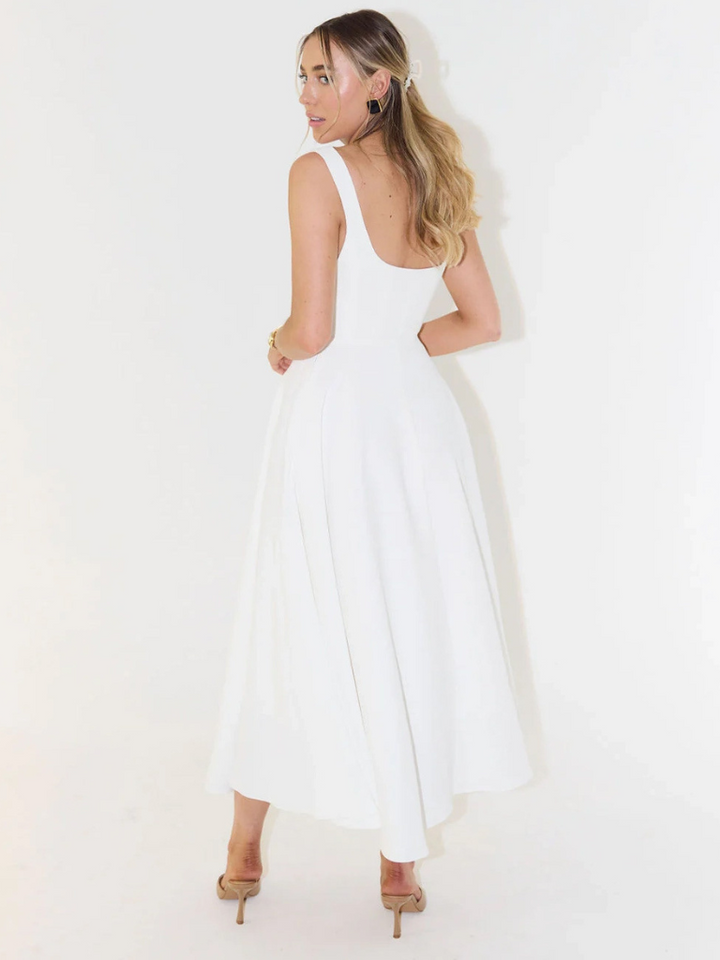 Scarlett | Klassisches Midi-Kleid für Damen mit eckigem Ausschnitt