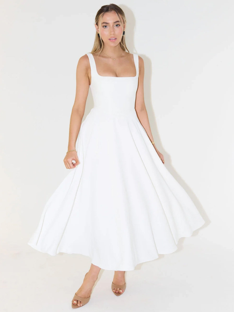 Scarlett | Klassisches Midi-Kleid für Damen mit eckigem Ausschnitt