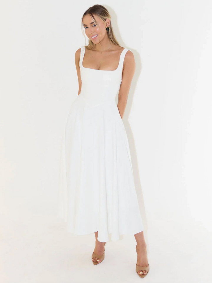 Scarlett | Klassisches Midi-Kleid für Damen mit eckigem Ausschnitt