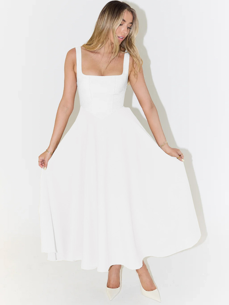 Scarlett | Klassisches Midi-Kleid für Damen mit eckigem Ausschnitt