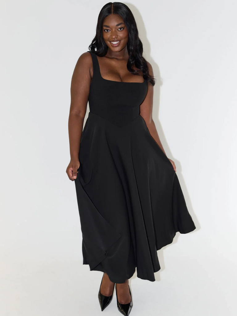 Scarlett | Klassisches Midi-Kleid für Damen mit eckigem Ausschnitt