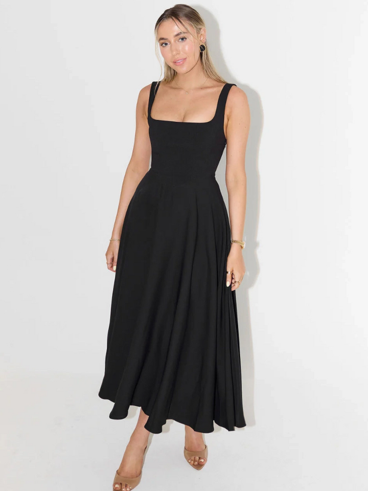 Scarlett | Klassisches Midi-Kleid für Damen mit eckigem Ausschnitt