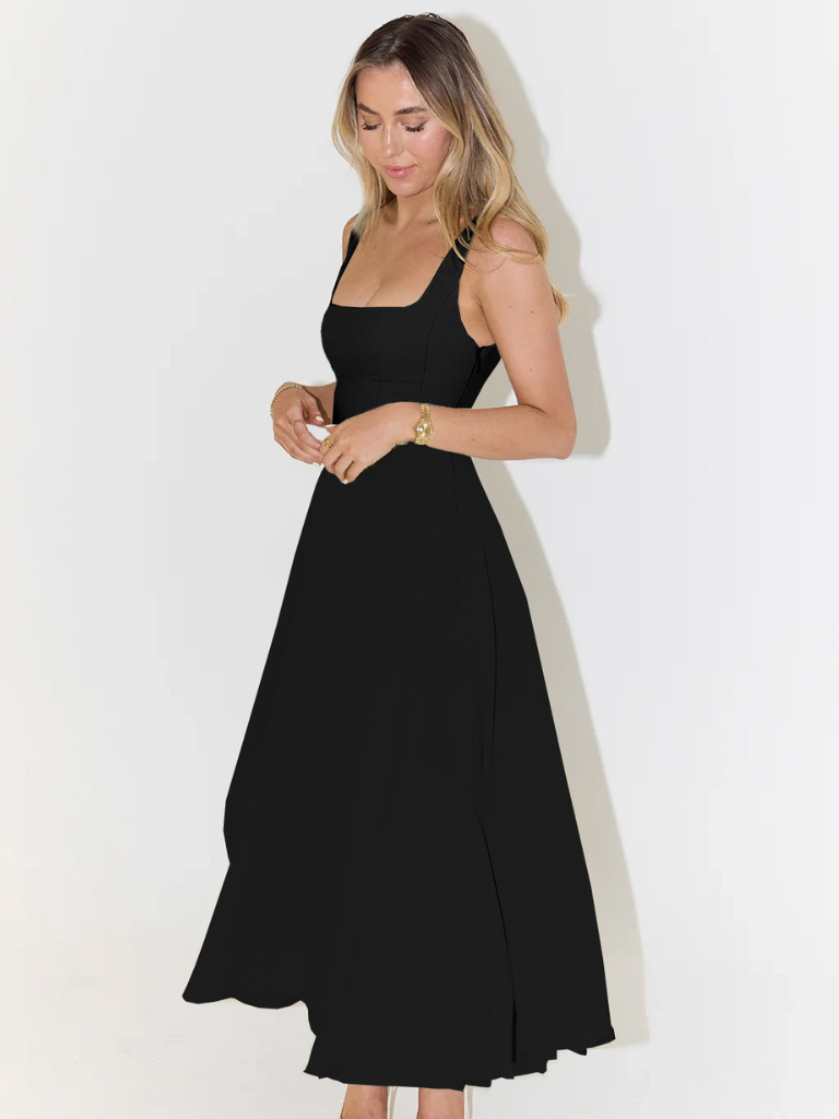 Scarlett | Klassisches Midi-Kleid für Damen mit eckigem Ausschnitt