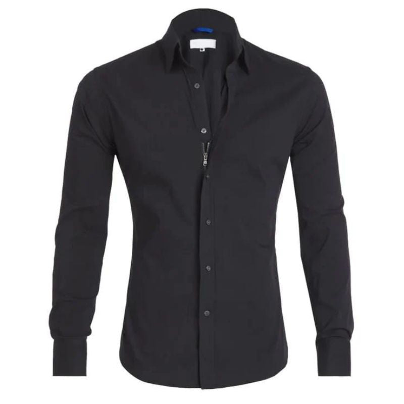 Gabriele | Knitterfreies Zip Up Hemd für Herren mit kurzen Ärmeln