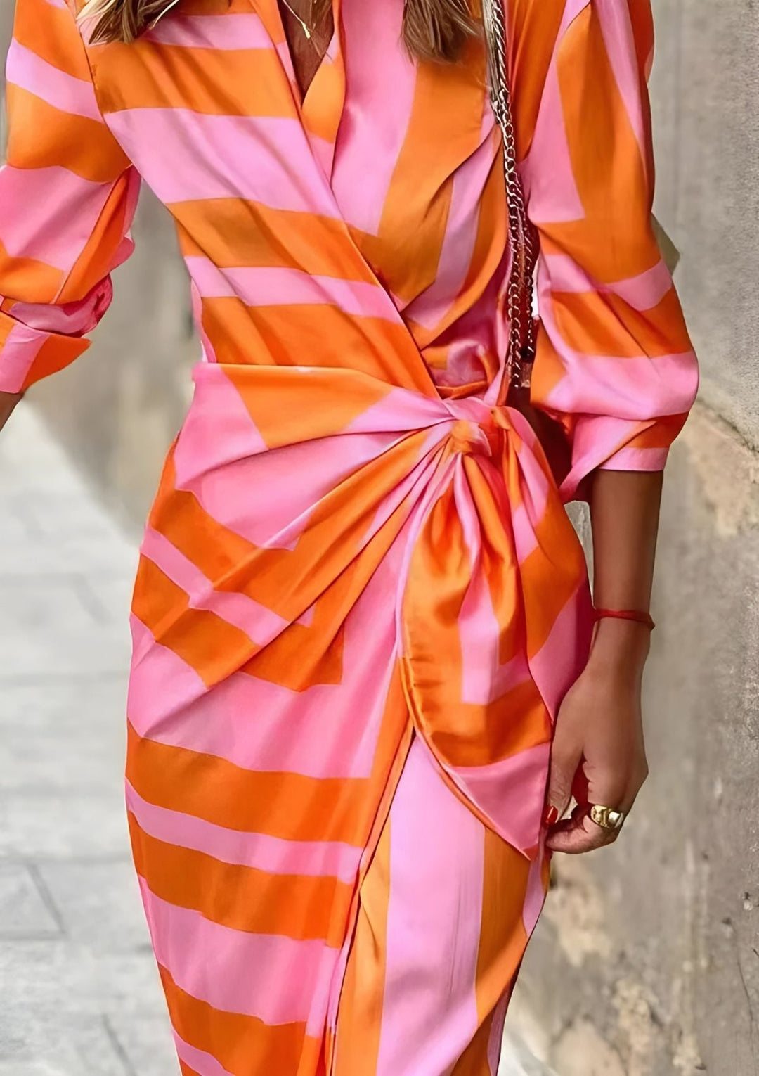 Christiana | Wickelkleid für Damen mit Druck, V-Ausschnitt und langen Ärmeln