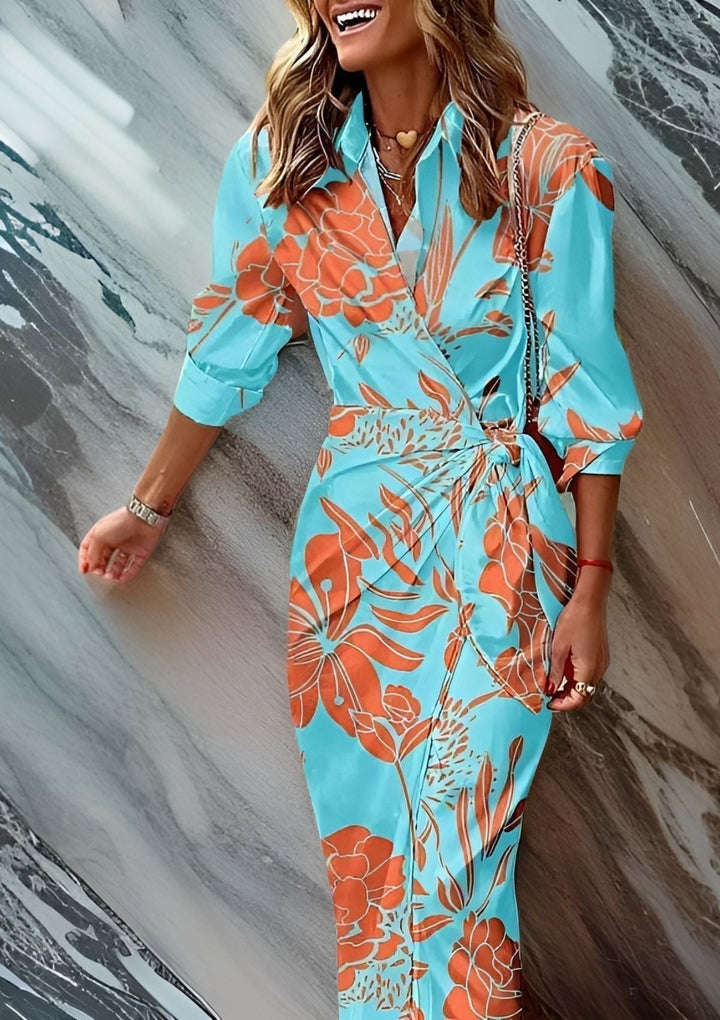 Christiana | Wickelkleid für Damen mit Druck, V-Ausschnitt und langen Ärmeln