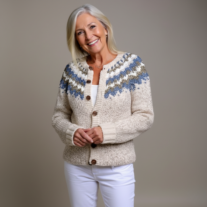 Peyton | Vintage Isländischer Cardigan für Damen mit Rundhalsausschnitt