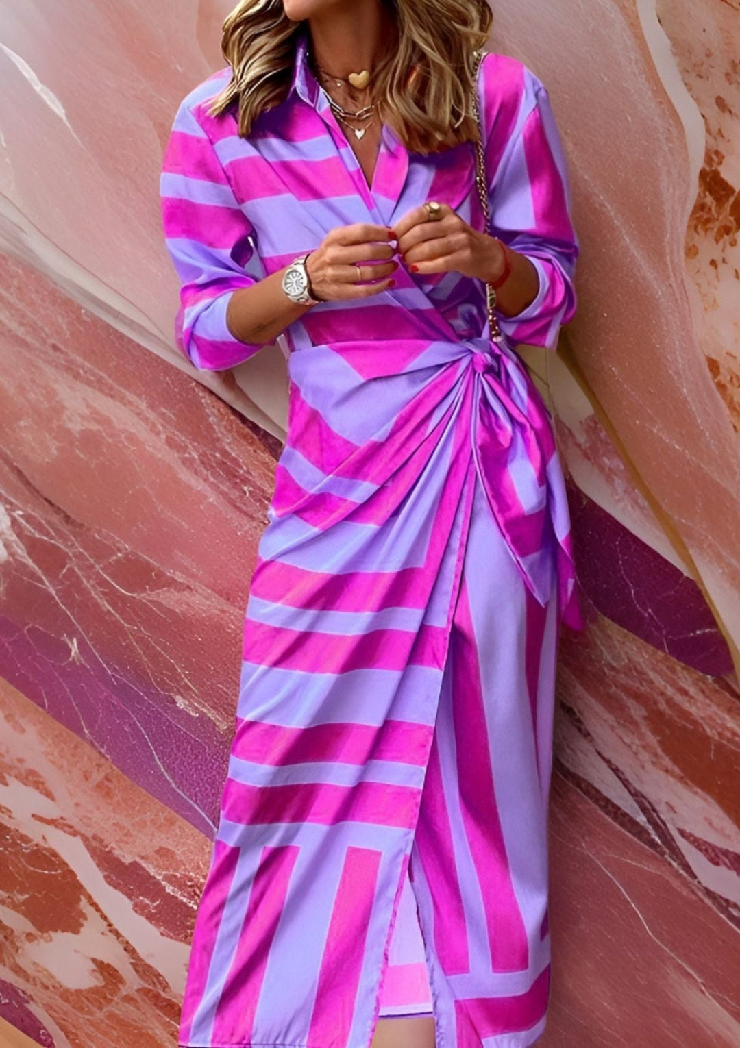 Christiana | Wickelkleid für Damen mit Druck, V-Ausschnitt und langen Ärmeln