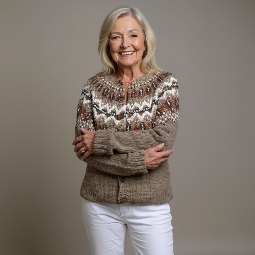 Adeline | Vintage Isländischer Cardigan für Damen mit Rundhalsausschnitt