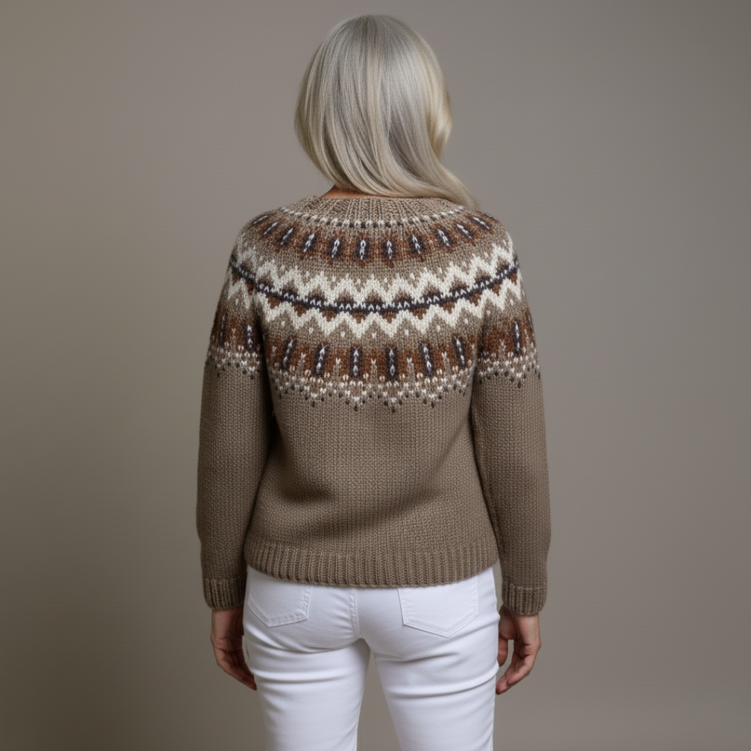 Adeline | Vintage Isländischer Cardigan für Damen mit Rundhalsausschnitt