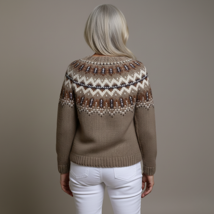 Adeline | Vintage Isländischer Cardigan für Damen mit Rundhalsausschnitt