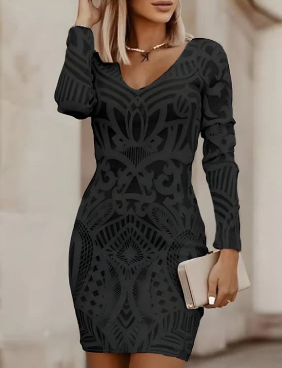 Lena | Damen Minikleid mit langen Ärmeln und V-Ausschnitt