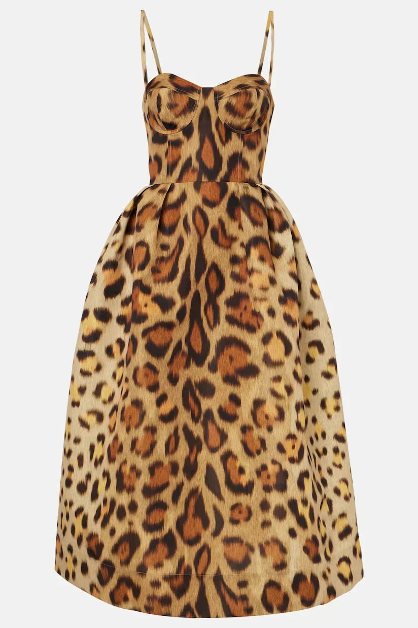 Elena | Damen Midikleid im Leopardenmuster