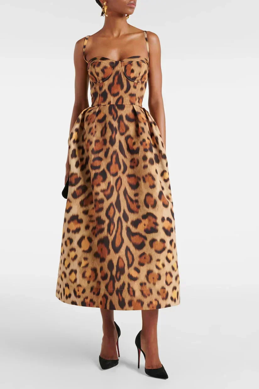 Elena | Damen Midikleid im Leopardenmuster